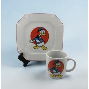 Walt Disney 1970's Japan Made Donald Duck Plate and Mug Set Ceramic